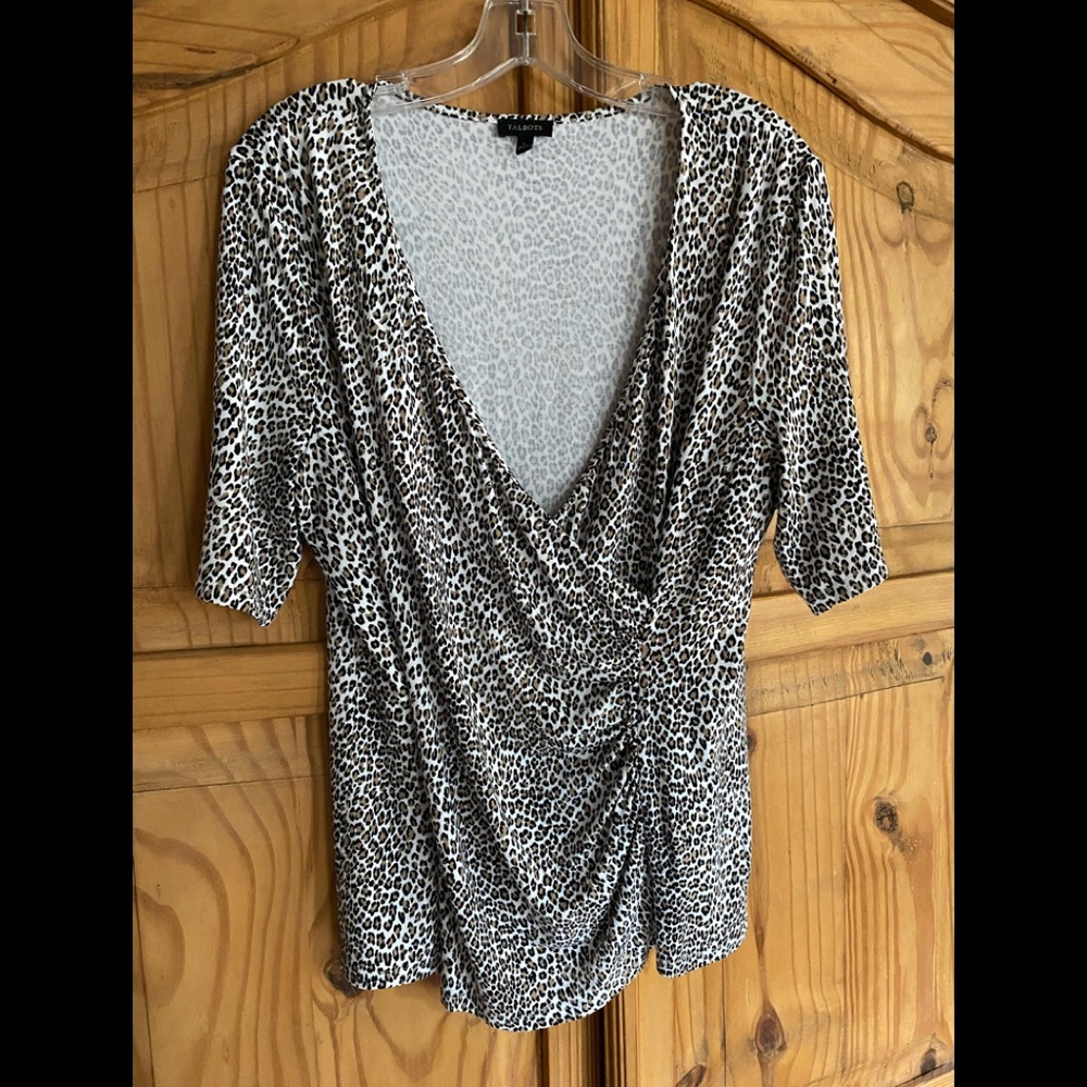Talbots faux wrap leopard print top L